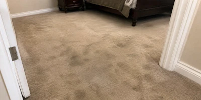 Bedroom carpet before cleaning — heavy staining in Orlando FL
